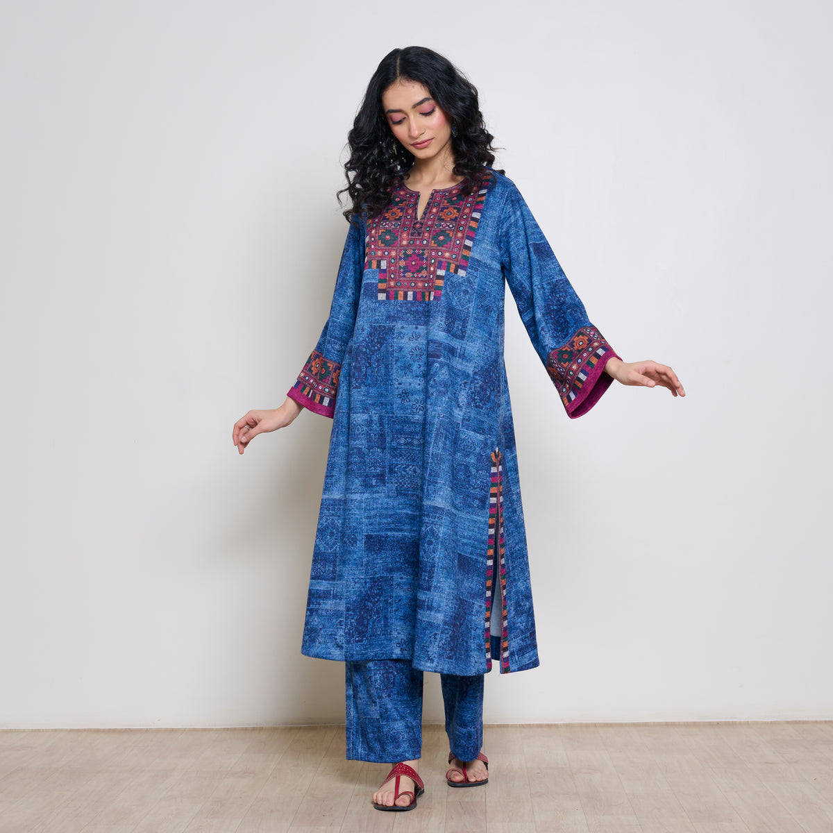Banjara Woollen Hand Embroidered Kurta - Cobalt