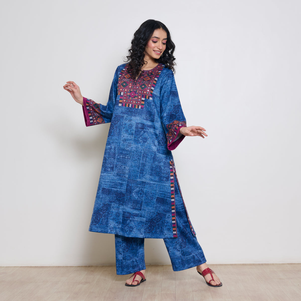 Banjara Woollen Hand Embroidered Kurta - Cobalt