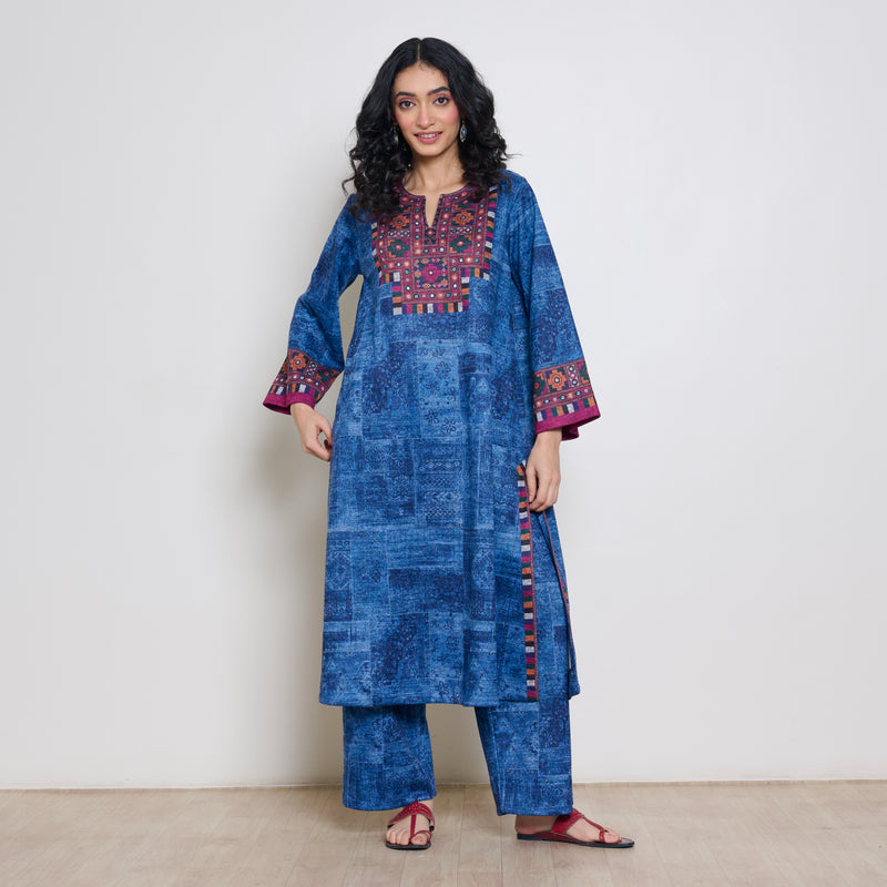 Banjara Woollen Hand Embroidered Kurta - Cobalt