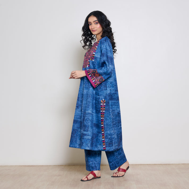 Banjara Woollen Hand Embroidered Kurta - Cobalt
