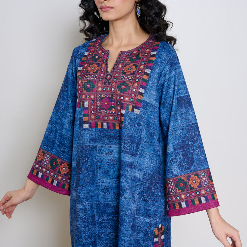 Banjara Woollen Hand Embroidered Kurta Set - Cobalt