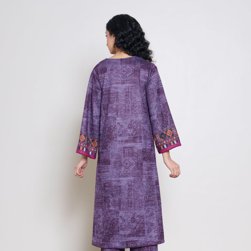 Banjara Woollen Hand Embroidered Kurta - Cherry Lacquer
