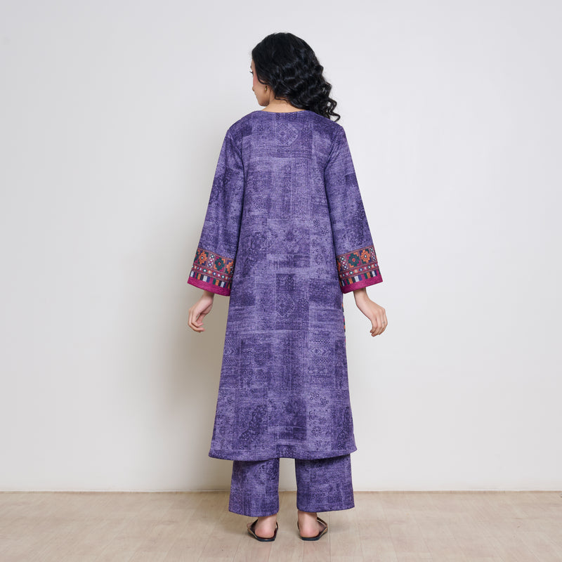 Banjara Woollen Hand Embroidered Kurta - Violet