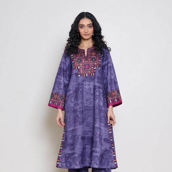 Banjara Woollen Hand Embroidered Kurta - Violet