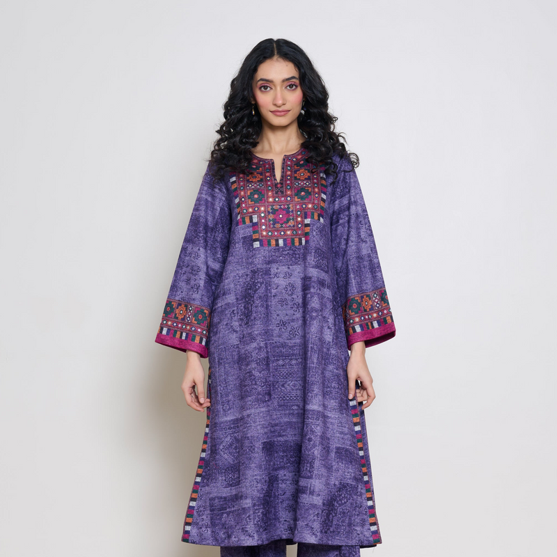 Banjara Woollen Hand Embroidered Kurta - Violet