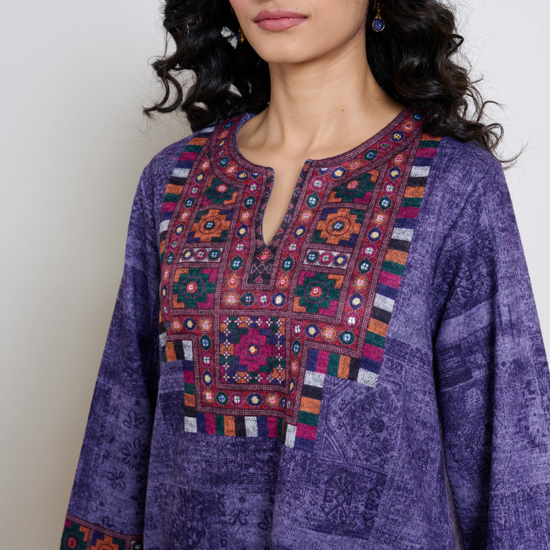 Banjara Woollen Hand Embroidered Kurta Set - Violet