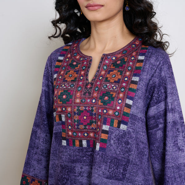 Banjara Woollen Hand Embroidered Kurta - Violet