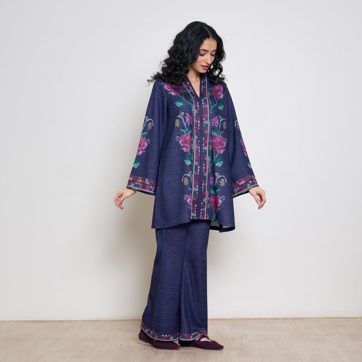 Rosy Woollen Coord Set - Violet