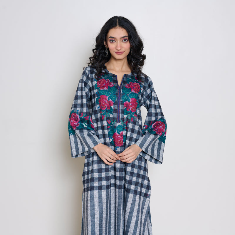 Evermore Woollen Hand Embroidered Kurta Set - Charcoal
