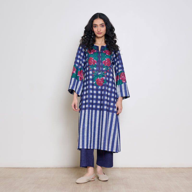 Evermore Woollen Hand Embroidered Kurta Set - Violet