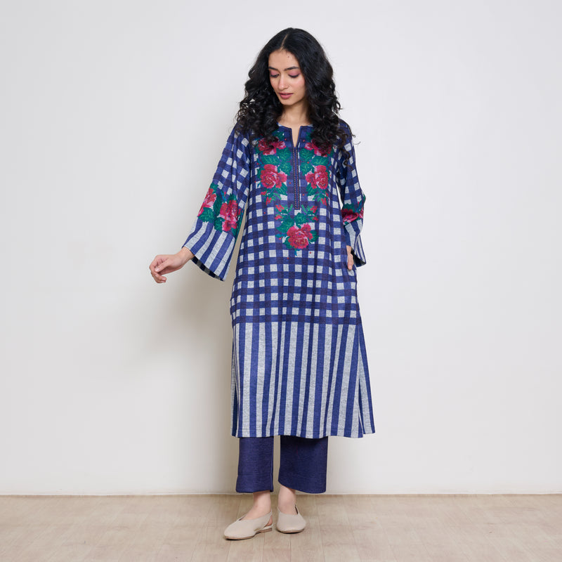 Evermore Woollen Hand Embroidered Kurta - Violet