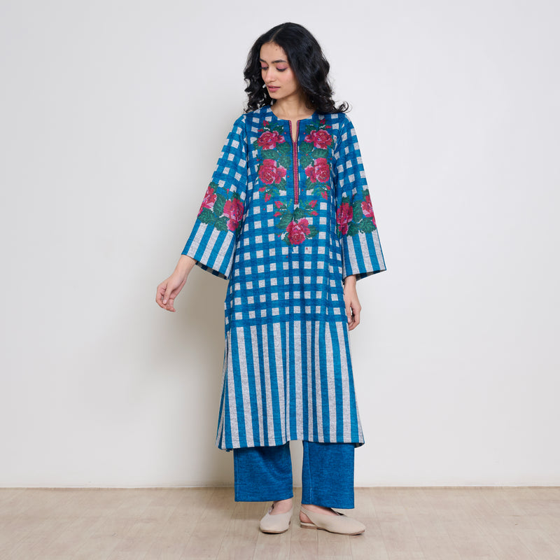 Evermore Woollen Hand Embroidered Kurta Set - Transformative Teal