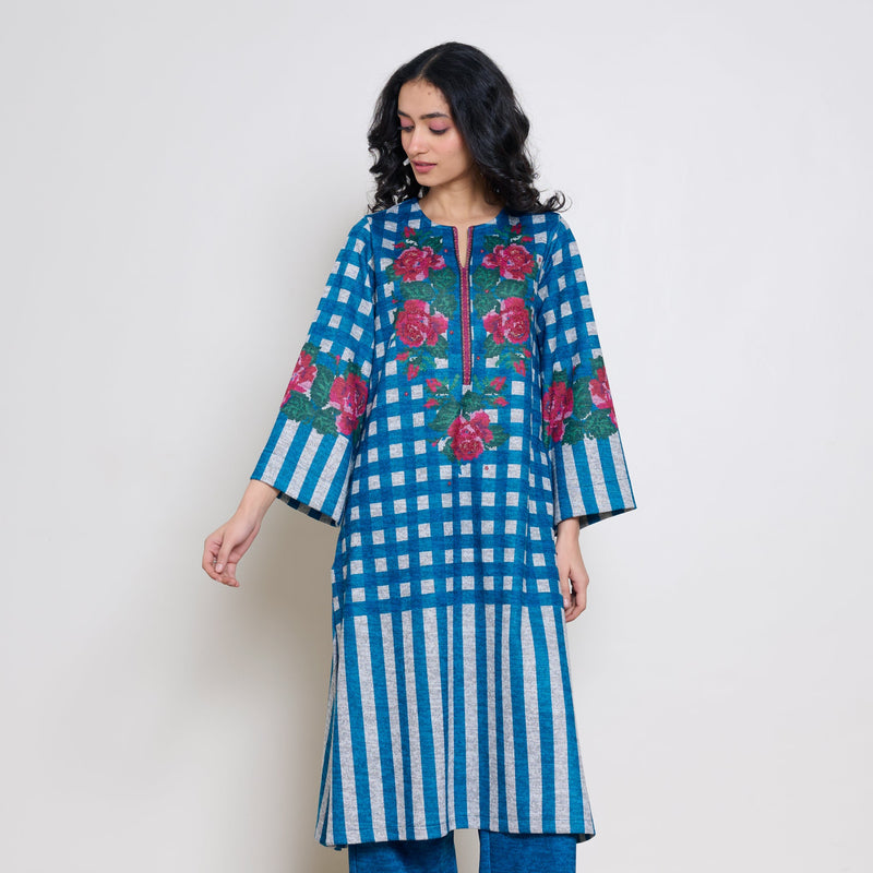 Evermore Woollen Hand Embroidered Kurta - Transformative Teal