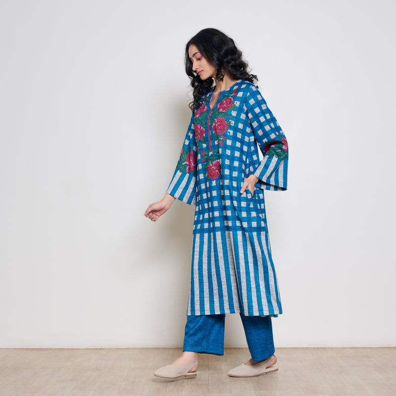 Evermore Woollen Hand Embroidered Kurta Set - Transformative Teal