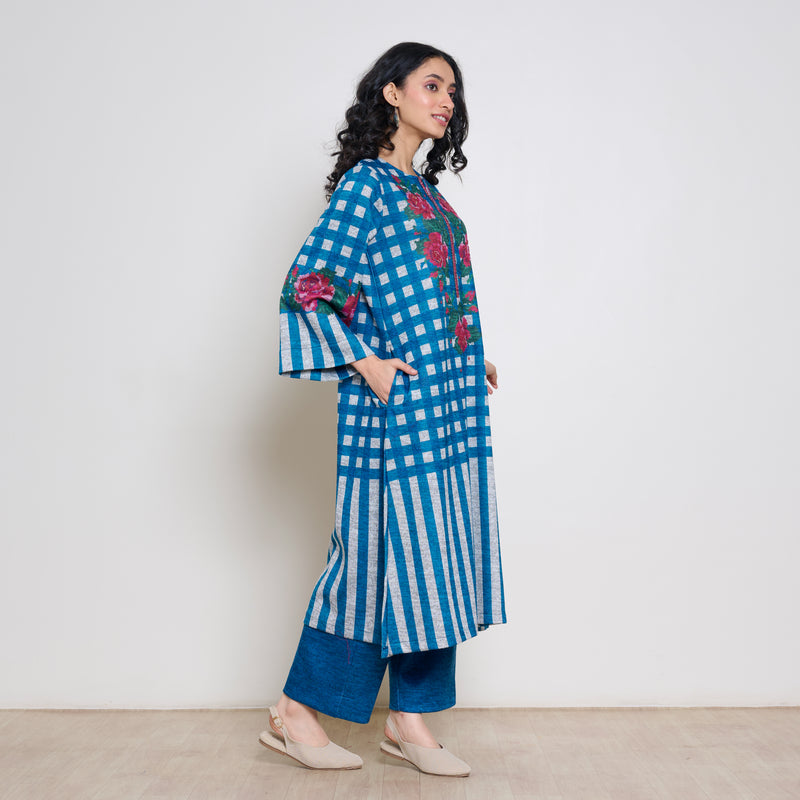 Evermore Woollen Hand Embroidered Kurta - Transformative Teal
