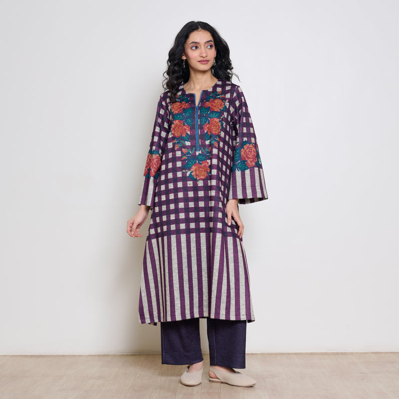 Evermore Woollen Hand Embroidered Kurta Set - Cherry Lacquer