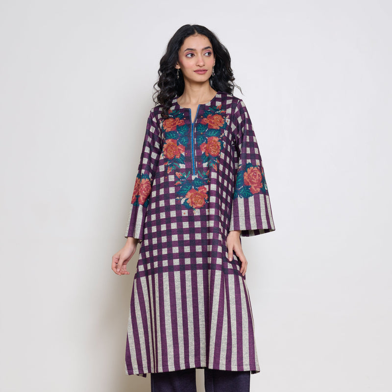 Evermore Woollen Hand Embroidered Kurta - Cherry Lacquer