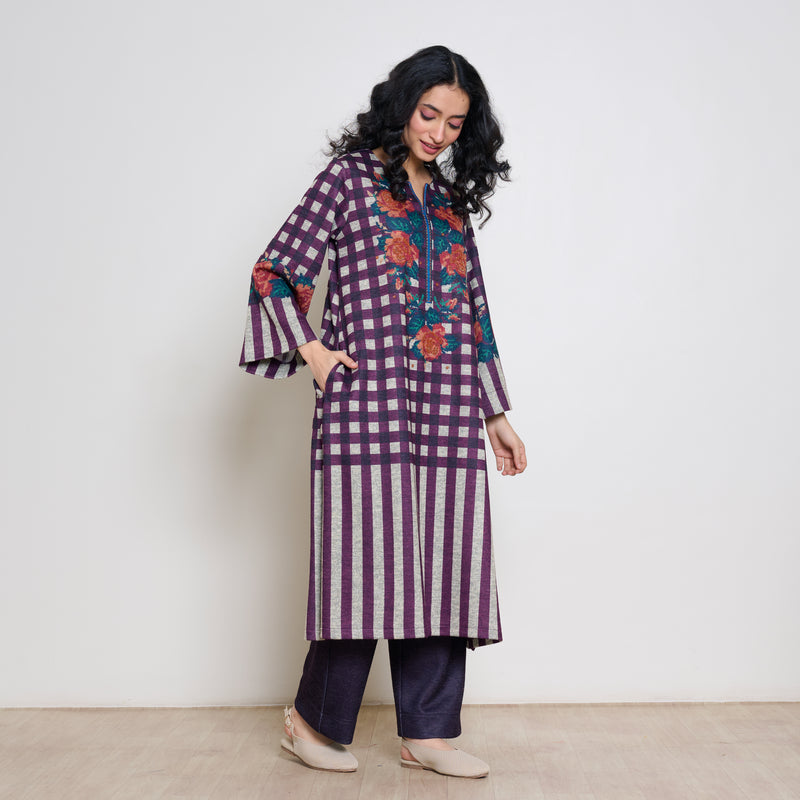 Evermore Woollen Hand Embroidered Kurta Set - Cherry Lacquer