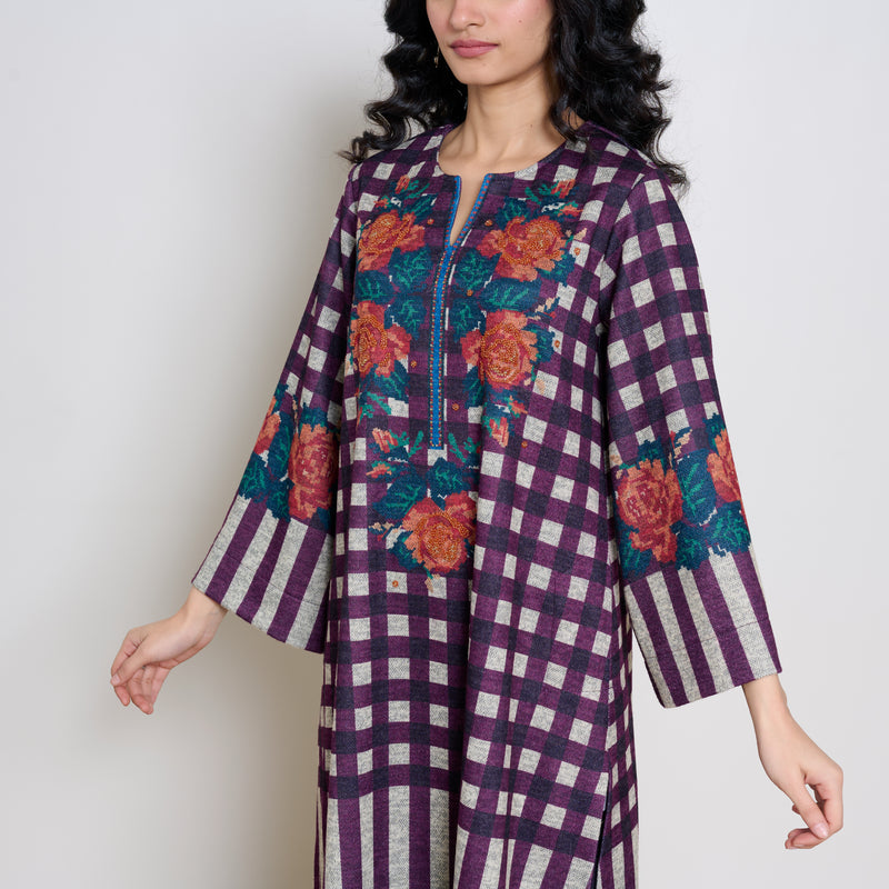 Evermore Woollen Hand Embroidered Kurta Set - Cherry Lacquer