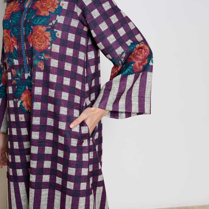 Evermore Woollen Hand Embroidered Kurta Set - Cherry Lacquer