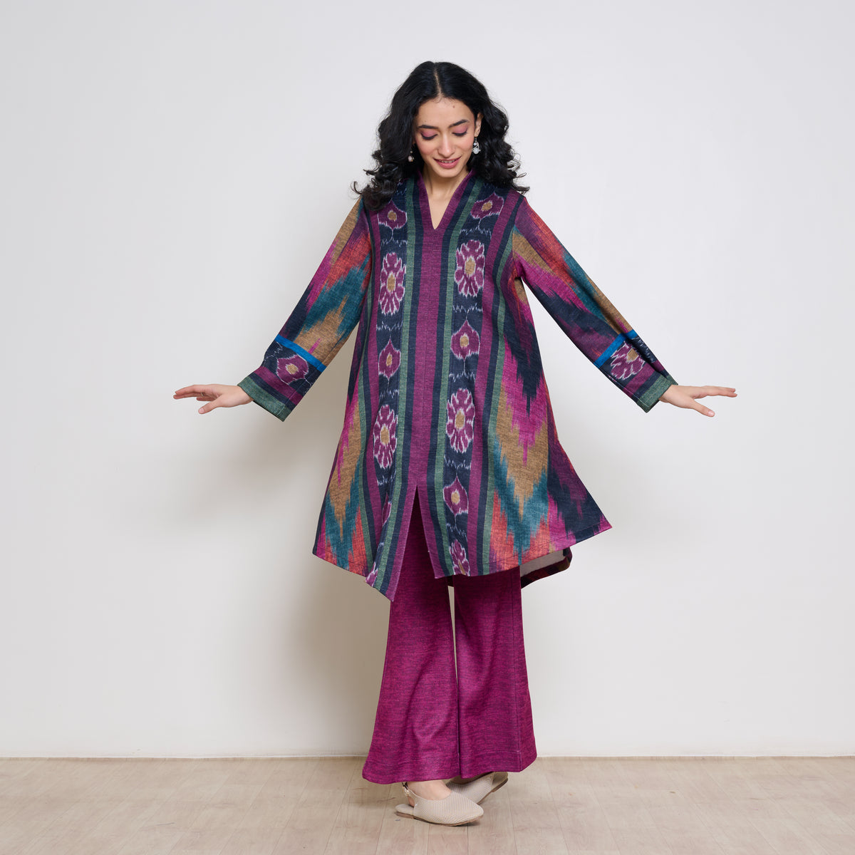 Autumn Woollen Coord Set - Black & Multicolour