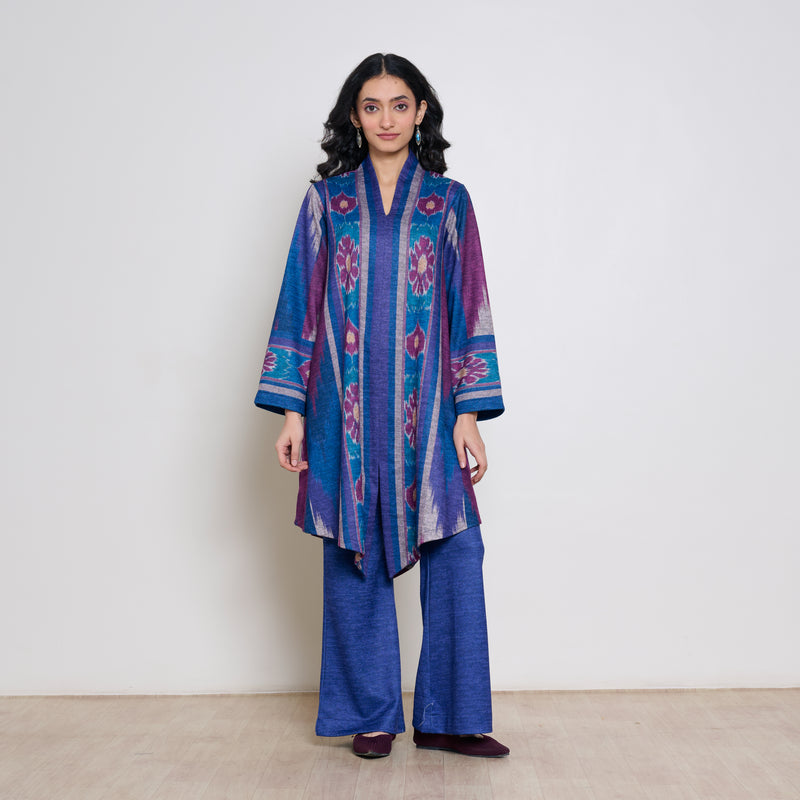 Autumn Woollen Coord Set - Porcelain Blue & Multicolour