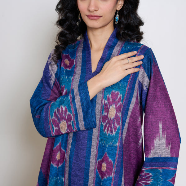 Autumn Woollen Coord Set - Porcelain Blue & Multicolour