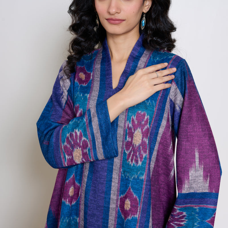 Autumn Woollen Coord Set - Porcelain Blue & Multicolour