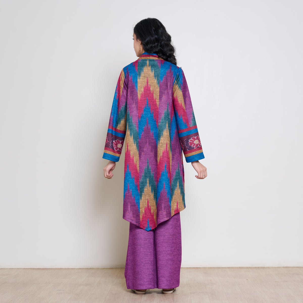 Autumn Woollen Coord Set - Electric Blue & Multicolour