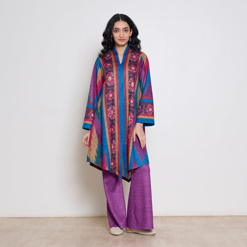 Autumn Woollen Coord Set - Electric Blue & Multicolour