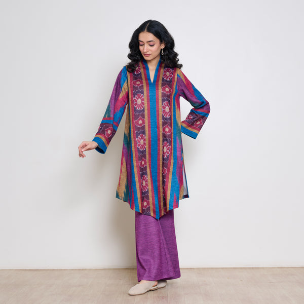 Autumn Woollen Coord Set - Electric Blue & Multicolour