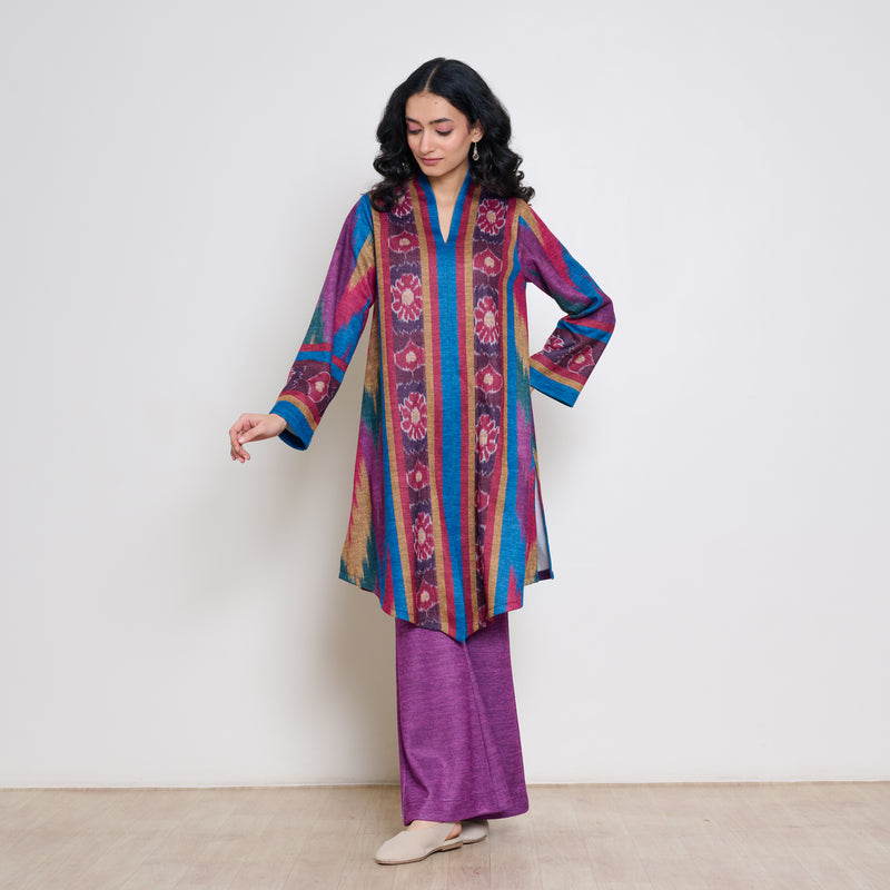 Autumn Woollen Coord Set - Electric Blue & Multicolour