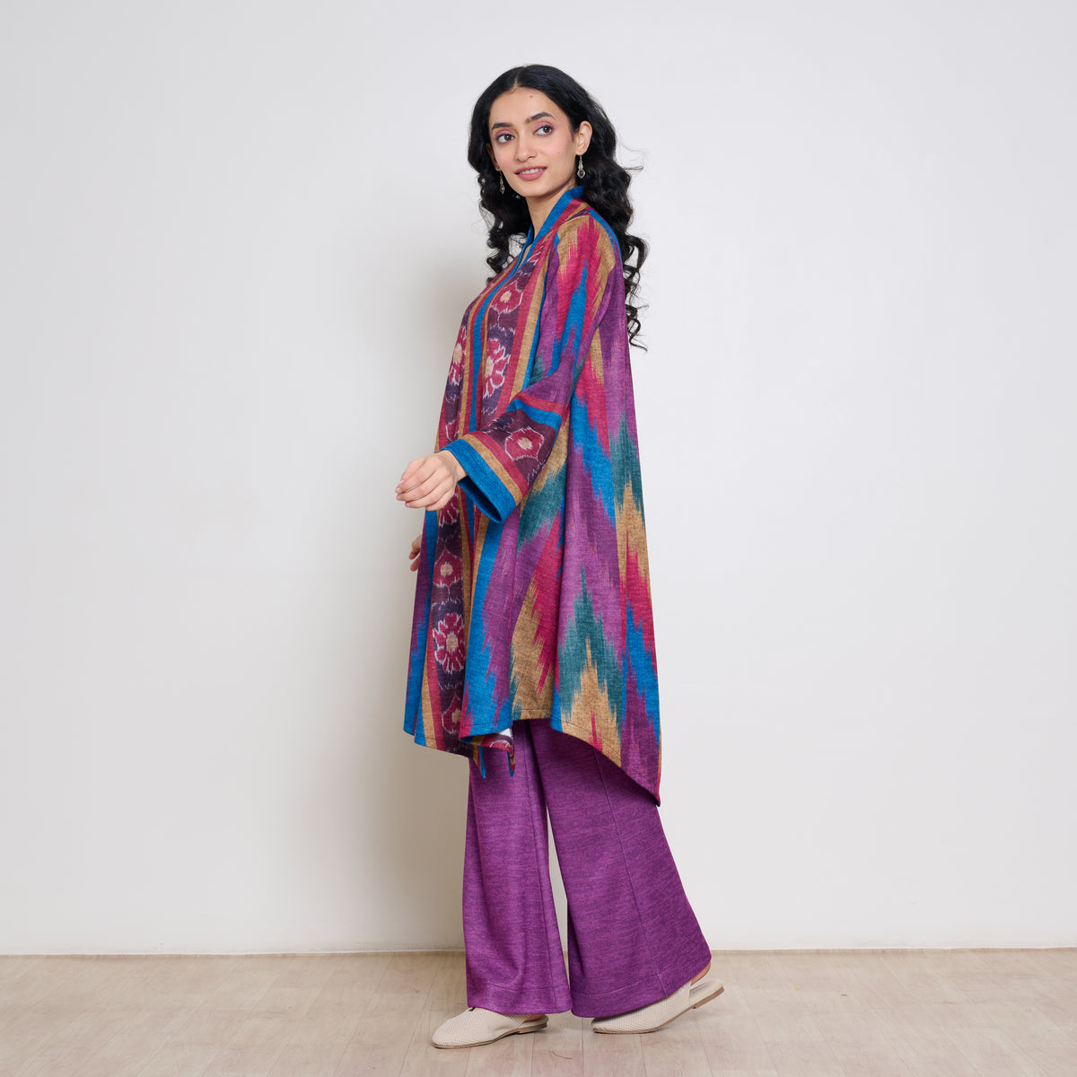 Autumn Woollen Coord Set - Electric Blue & Multicolour