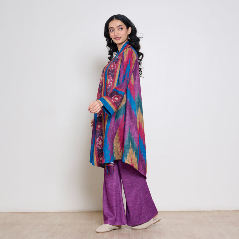 Autumn Woollen Coord Set - Electric Blue & Multicolour