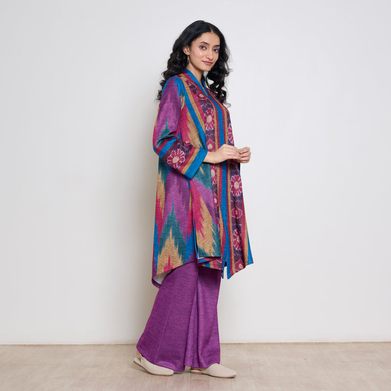 Autumn Woollen Coord Set - Electric Blue & Multicolour