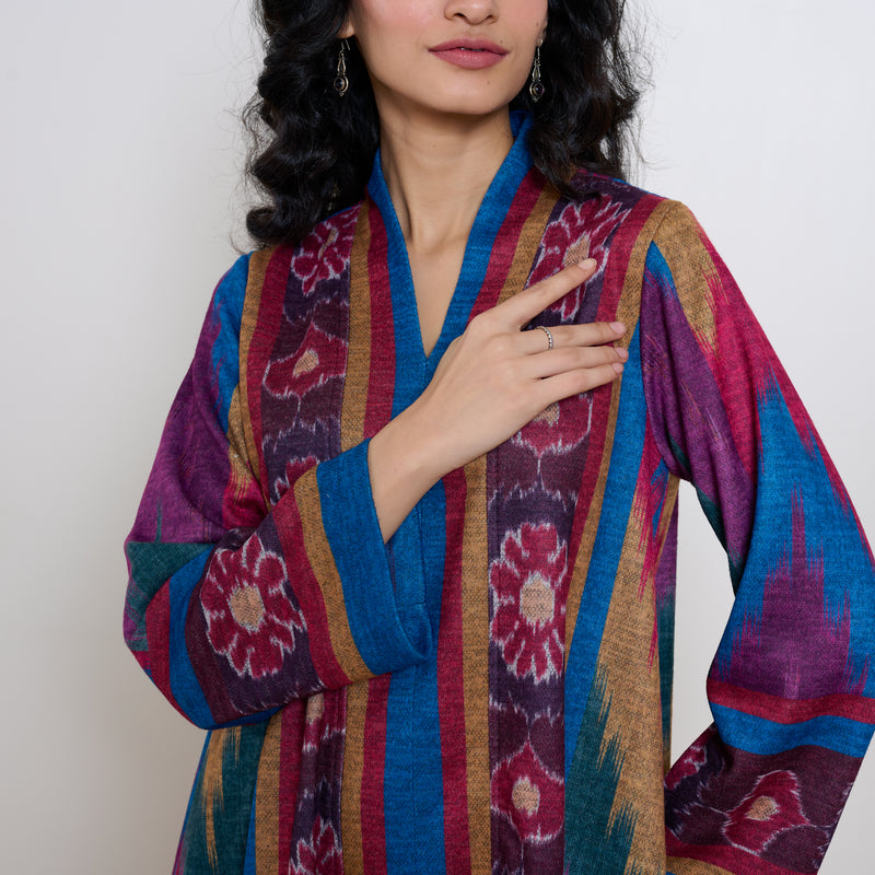 Autumn Woollen Coord Set - Electric Blue & Multicolour