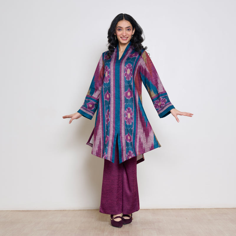 Autumn Woollen Coord Set - Transformative Teal & Multicolour