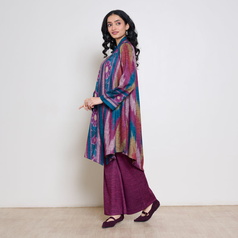 Autumn Woollen Coord Set - Transformative Teal & Multicolour