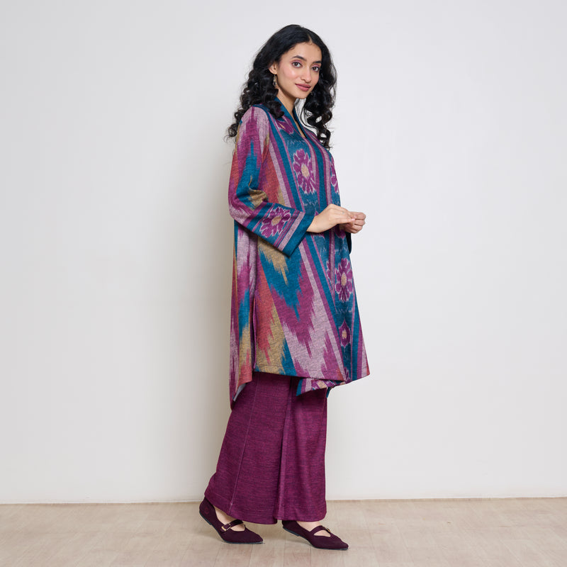 Autumn Woollen Coord Set - Transformative Teal & Multicolour