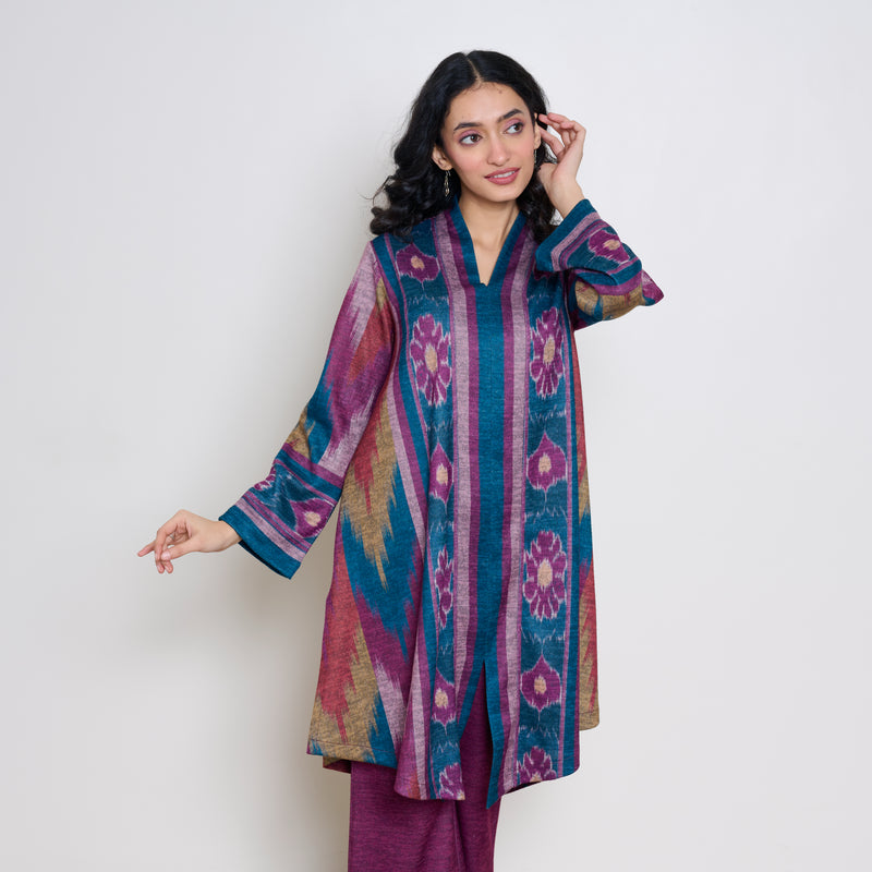 Autumn Woollen Coord Set - Transformative Teal & Multicolour