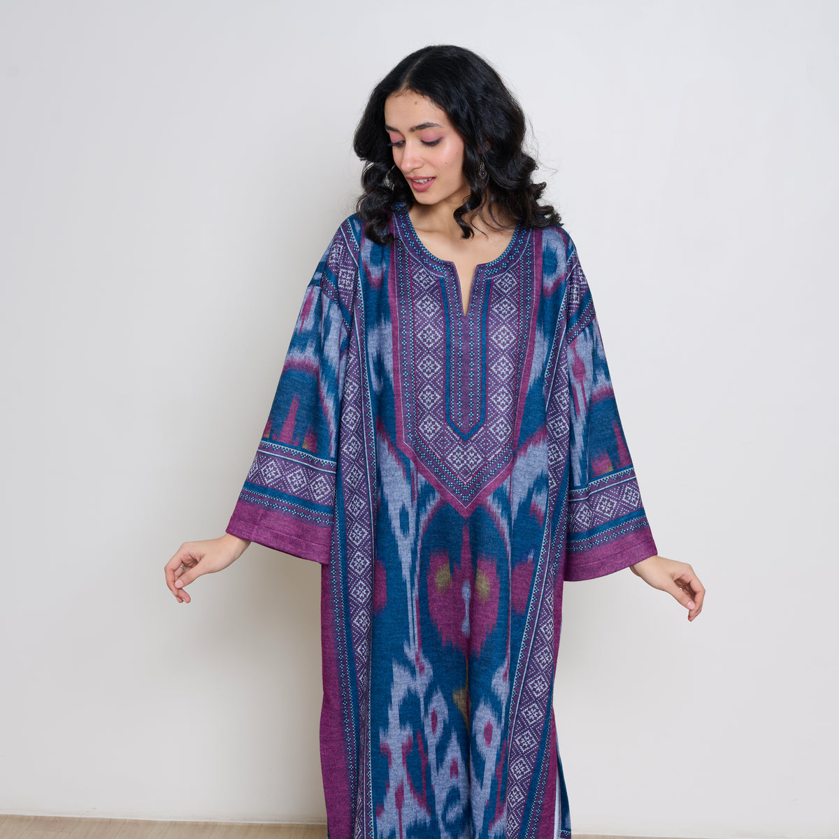 Murmur Woollen Hand Embroidered Long Kurta - Transformative Teal
