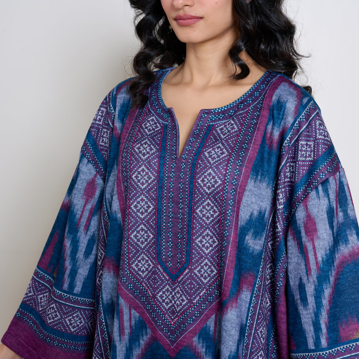 Murmur Woollen Hand Embroidered Long Kurta - Transformative Teal