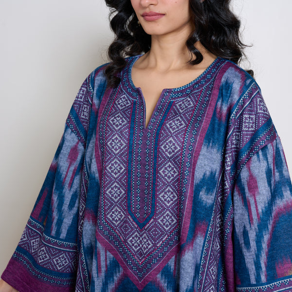 Murmur Woollen Hand Embroidered Long Kurta - Transformative Teal