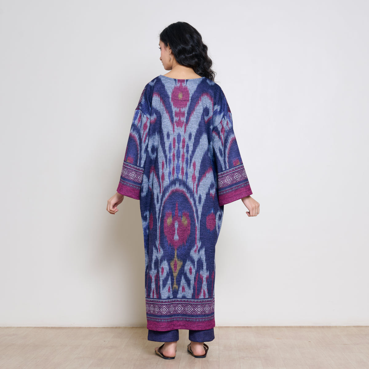 Murmur Woollen Hand Embroidered Long Kurta - Violet