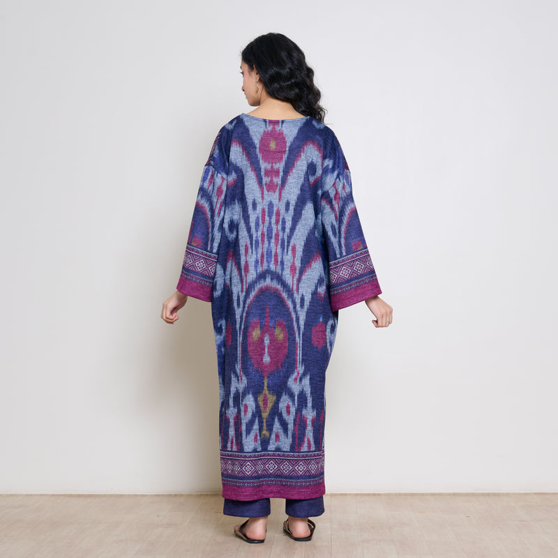 Murmur Woollen Hand Embroidered Long Kurta - Violet