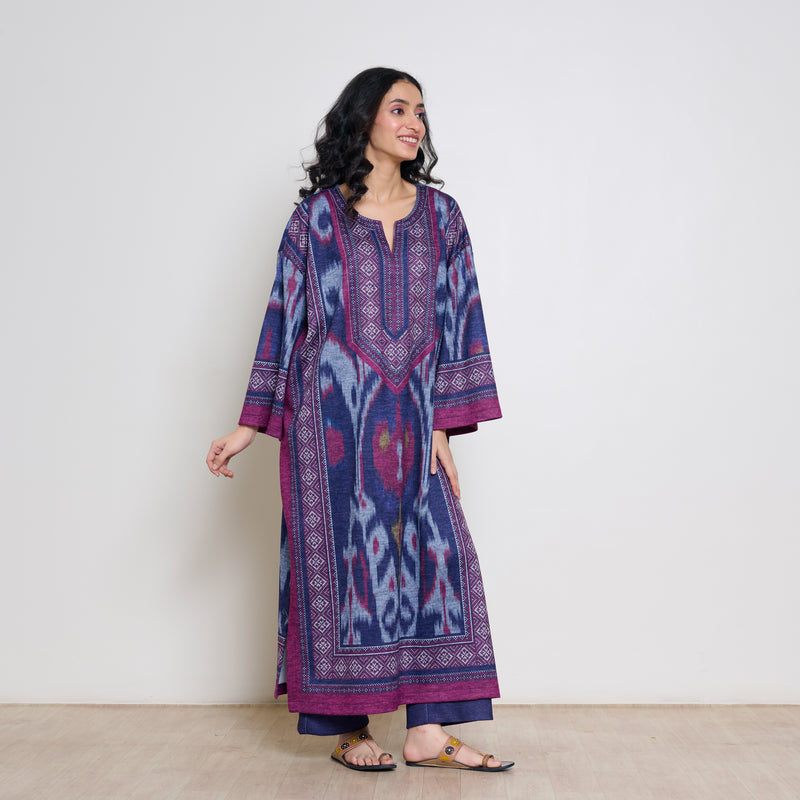Murmur Woollen Hand Embroidered Long Kurta - Violet