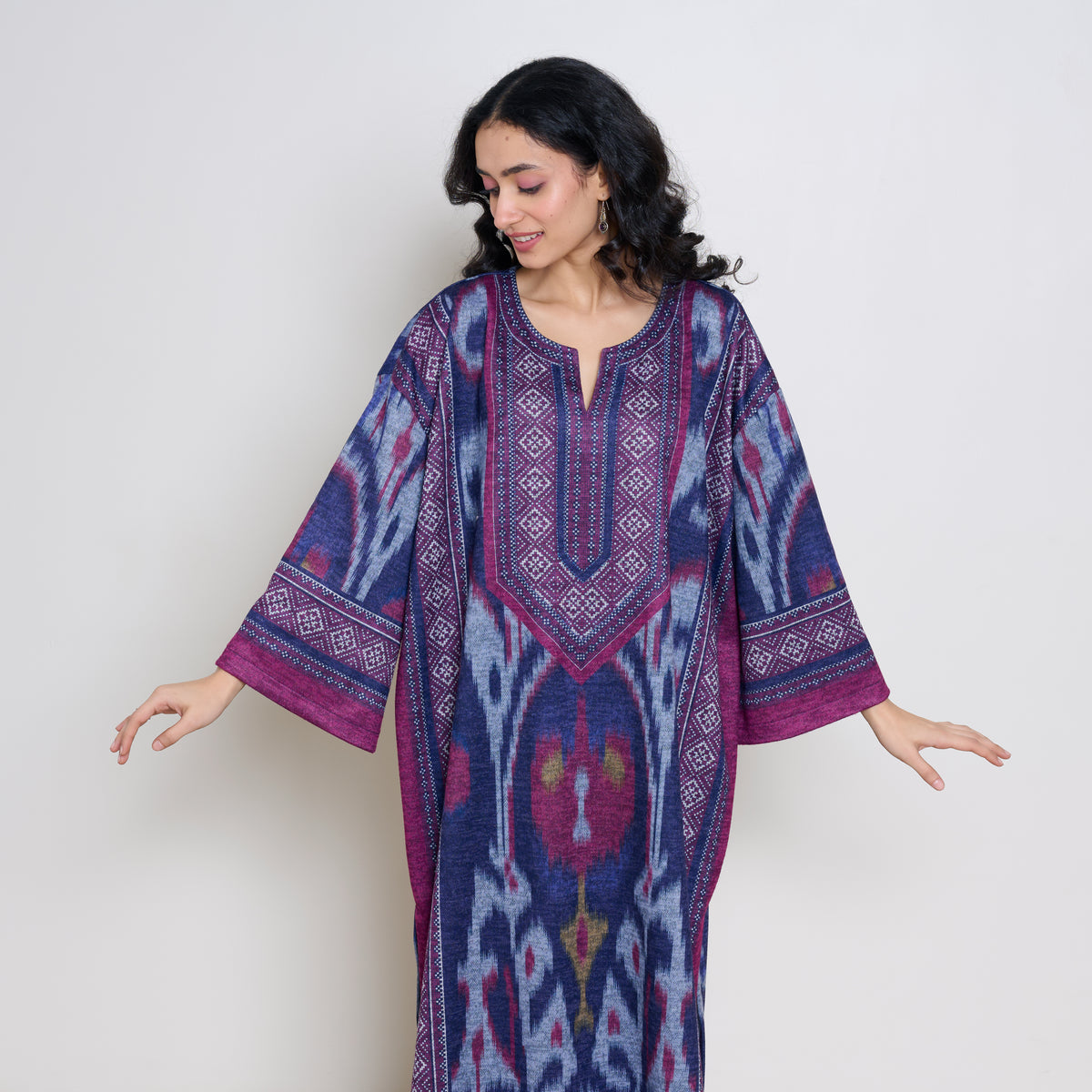 Murmur Woollen Hand Embroidered Long Kurta - Violet