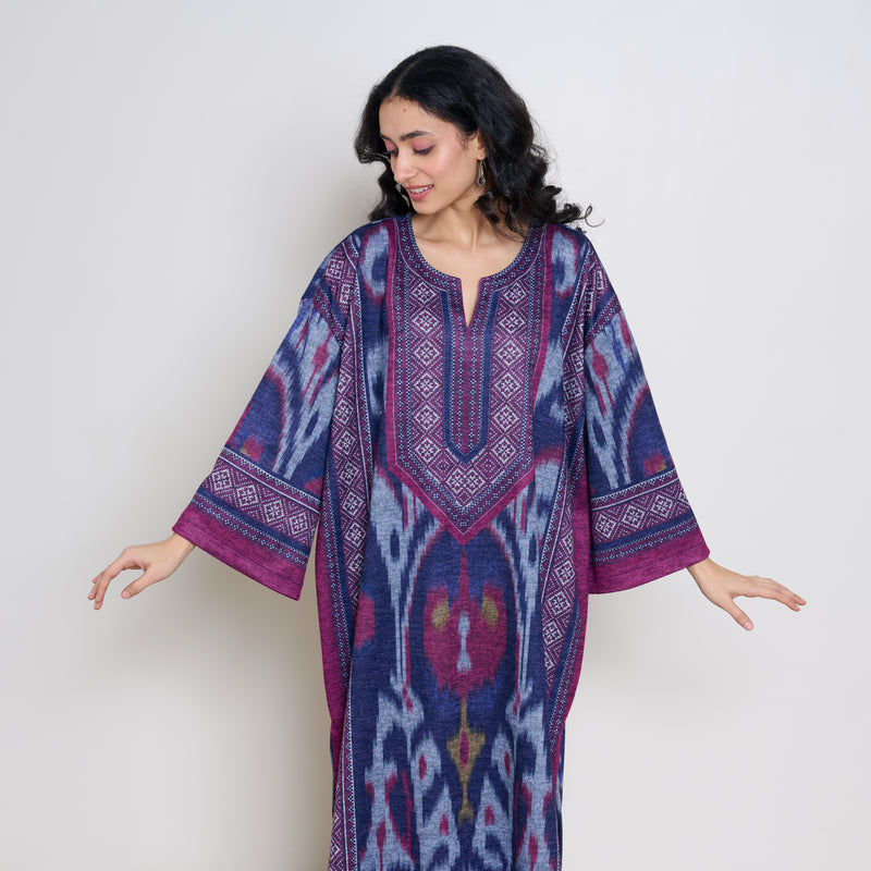 Murmur Woollen Hand Embroidered Long Kurta - Violet