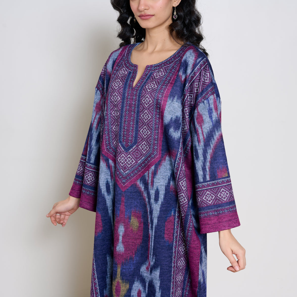 Murmur Woollen Hand Embroidered Long Kurta - Violet