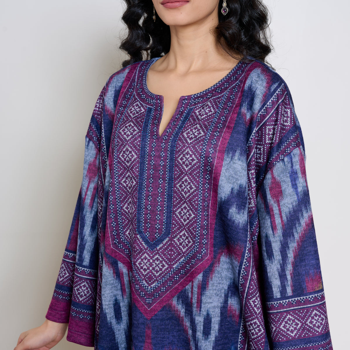 Murmur Woollen Hand Embroidered Long Kurta - Violet